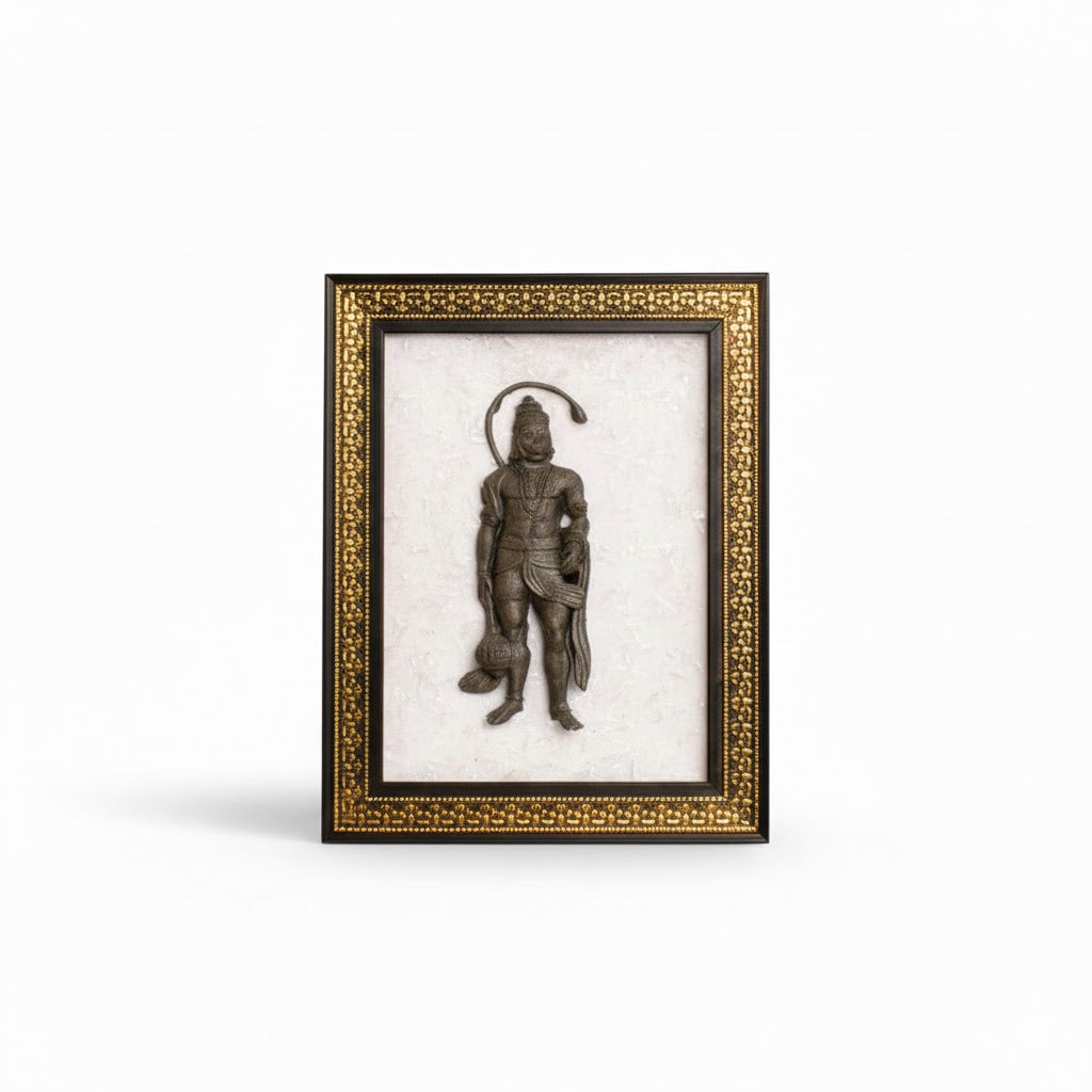 Pyrite Hanuman Ji on Selenite Frame