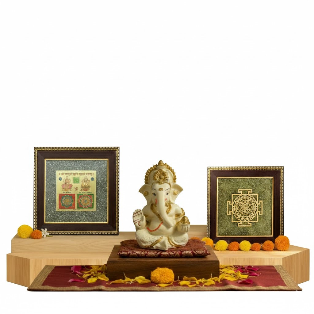 Lakshmi Kuber & Shree Yantra Dhan Yog Combo with FREE Ganesh Idol