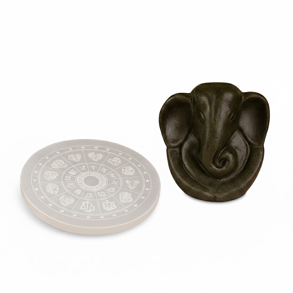 Pyrite Ganesh Ji Murti with FREE Selenite Plate