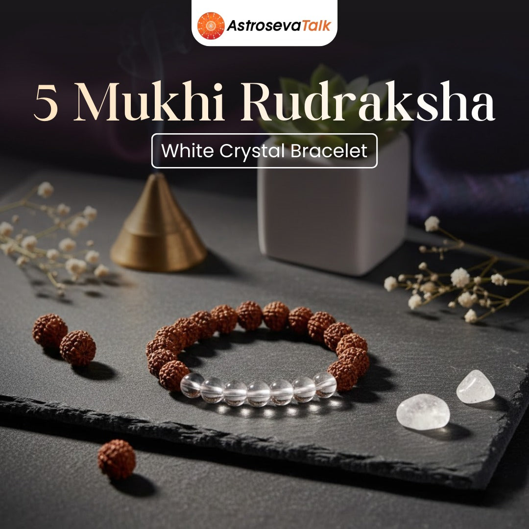 5 Mukhi Rudraksha White Crystal Bracelet