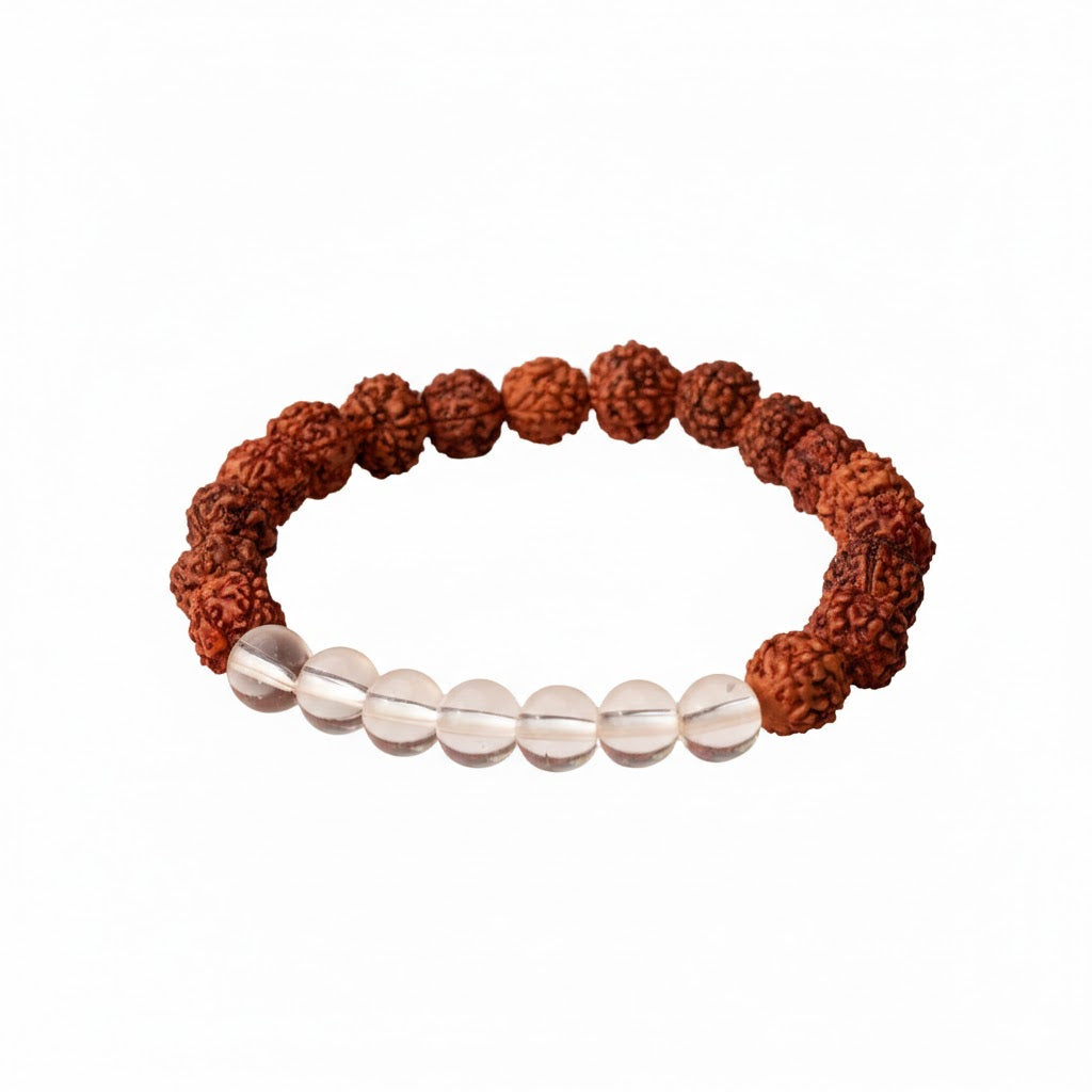 5 Mukhi Rudraksha White Crystal Bracelet