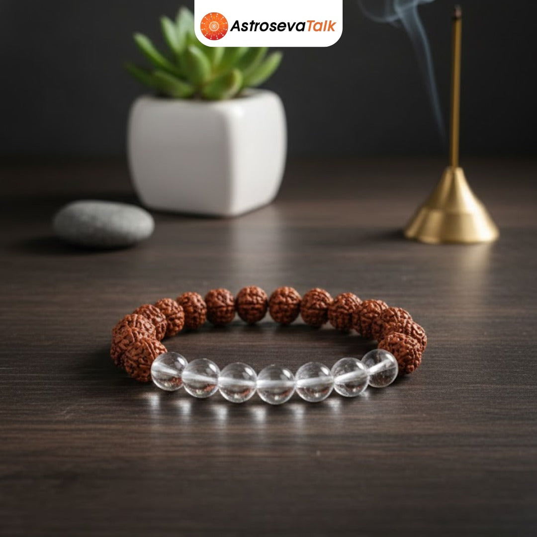 5 Mukhi Rudraksha White Crystal Bracelet