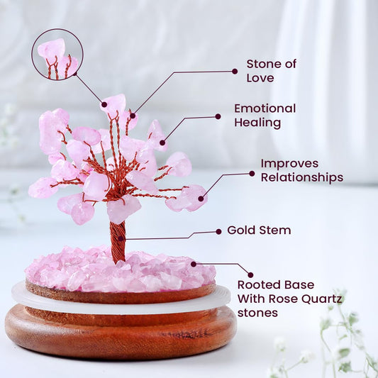 Astrotalk Rose Quartz Dome Crystal Tree | Nurture Bonds & Inner Peace | Feng Shui Items for Good Luck | Home Decor for Living Room & Office | Housewarming Gifts | Aesthetic Home Decor Items