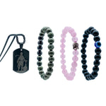 Astrotalk Raj Yog Combo | Raw Pyrite Bracelet | Rose Quartz | Evil Eye Bracelet | Hanuman ji Locket | Unisex Healing Astrology bracelets for Men & Women