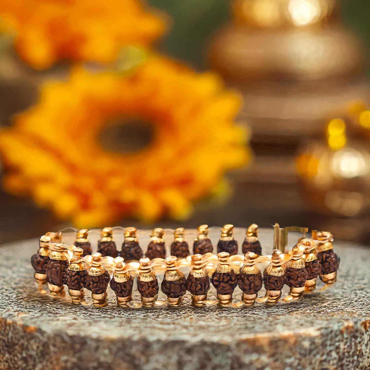 Healing Rudraksh Bracelet with Gold Protection
