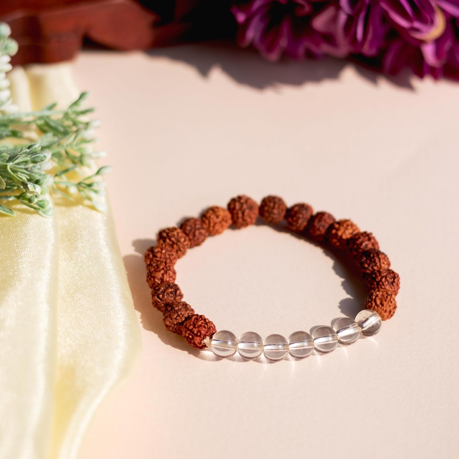 Astrotalk 5 Mukhi Rudraksha White Crystal Bracelet | Spiritual Energy & Clarity | Certified Healing Astrology Bracelets for Men & Women