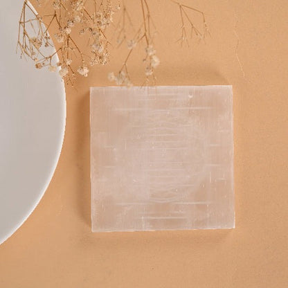 Selenite Plate - Shree Yantra Engraved for Gemstone Charging
