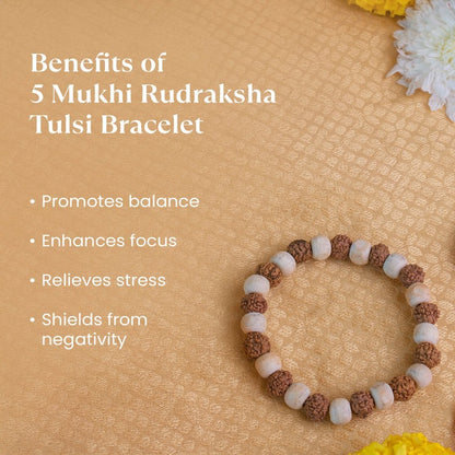 5 Mukhi Rudraksha with Tulsi Bracelet