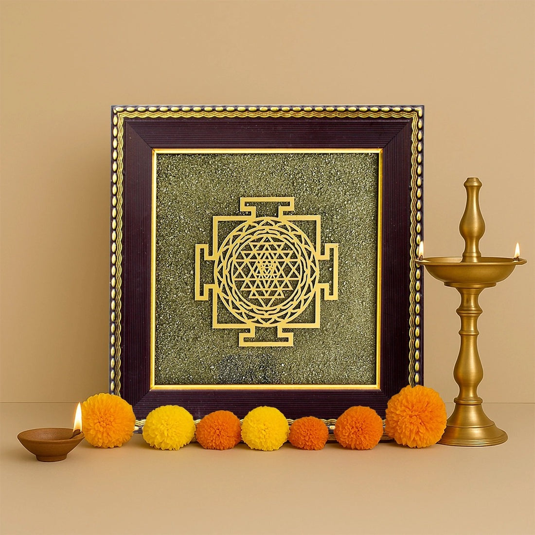 Siddh Shree Yantra on Raw Pyrite Frame