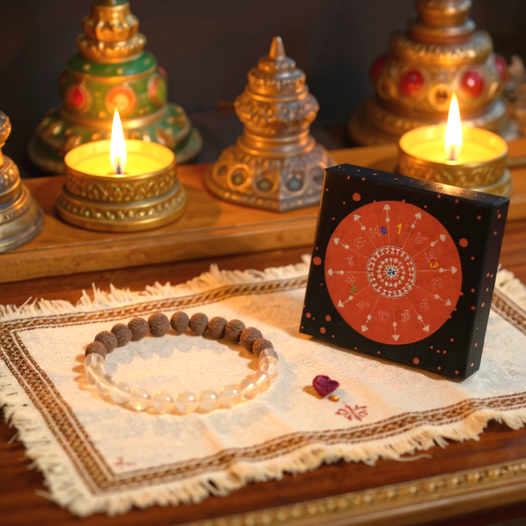 5 Mukhi Rudraksha White Crystal Bracelet