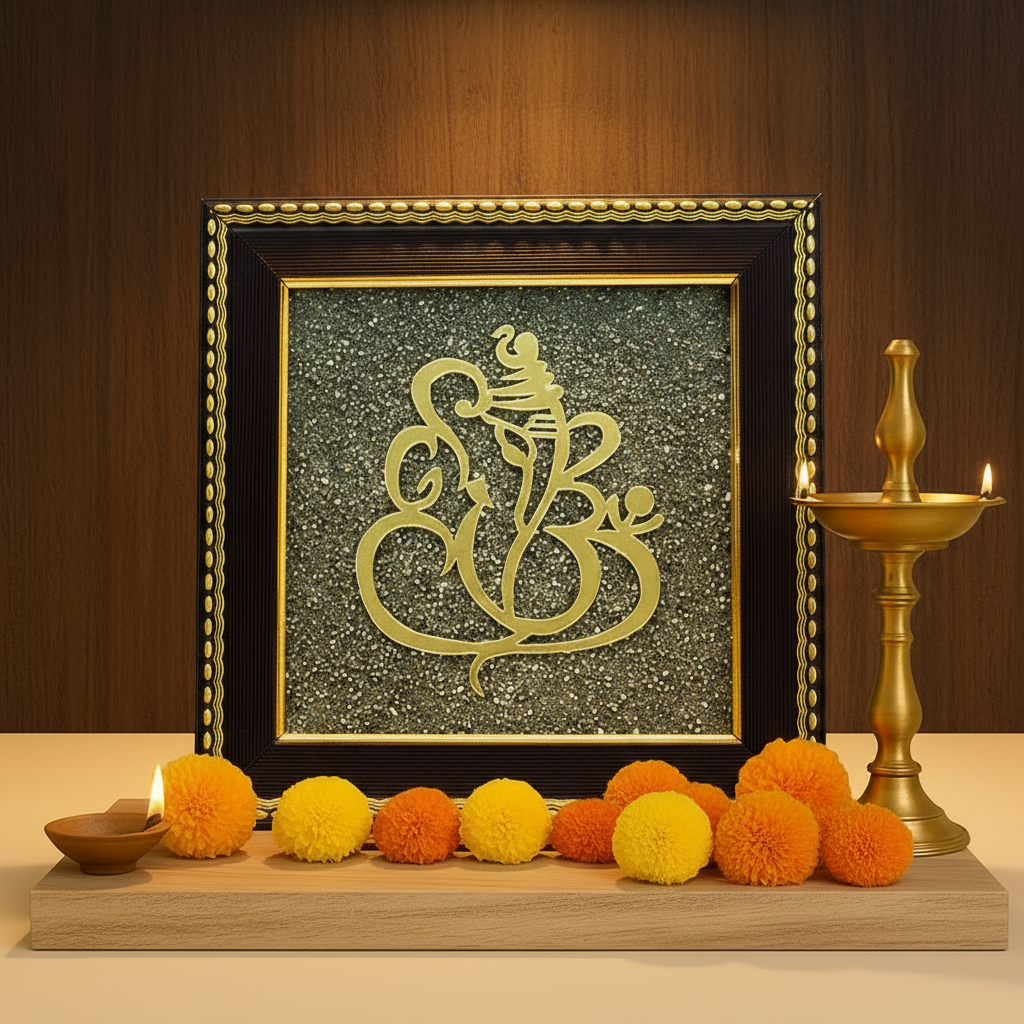 Ganesh Ji on Raw Pyrite Frame