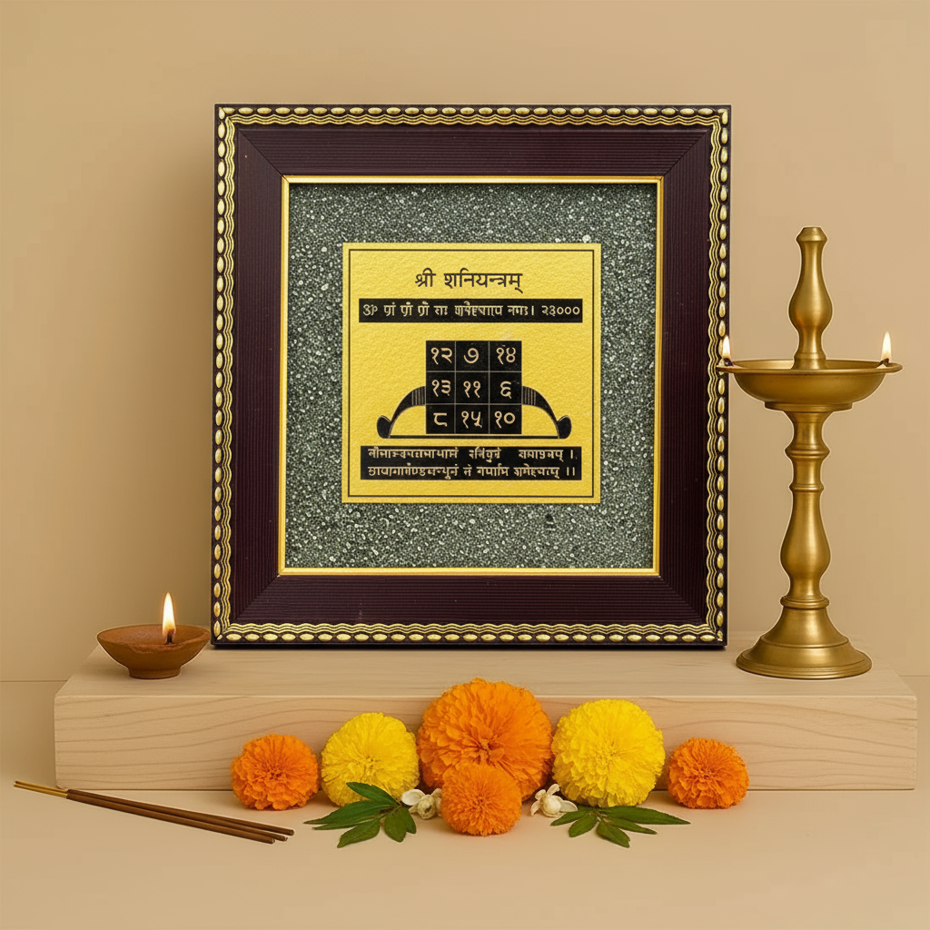 Shani Yantra on Raw Pyrite Frame