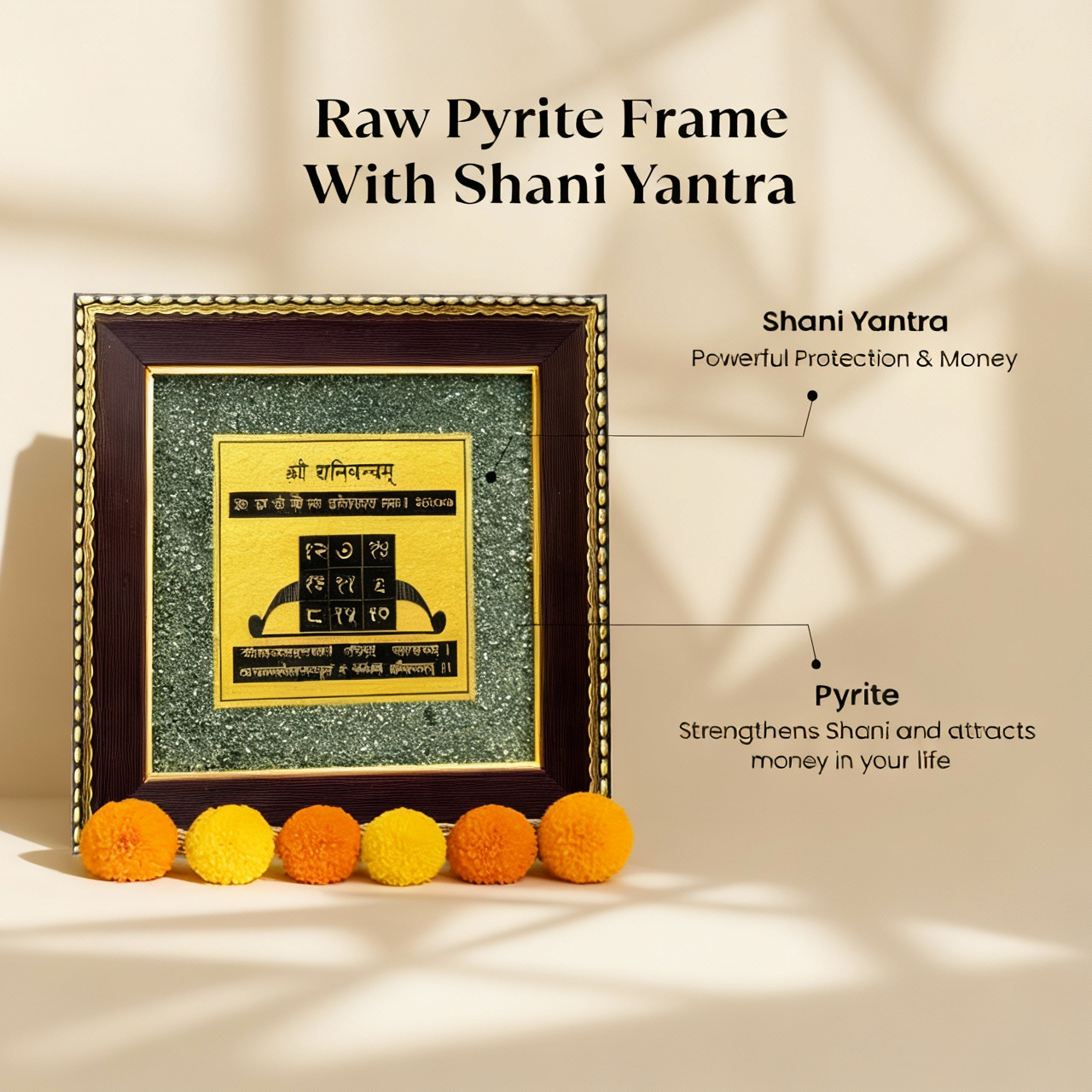 Shani Yantra on Raw Pyrite Frame