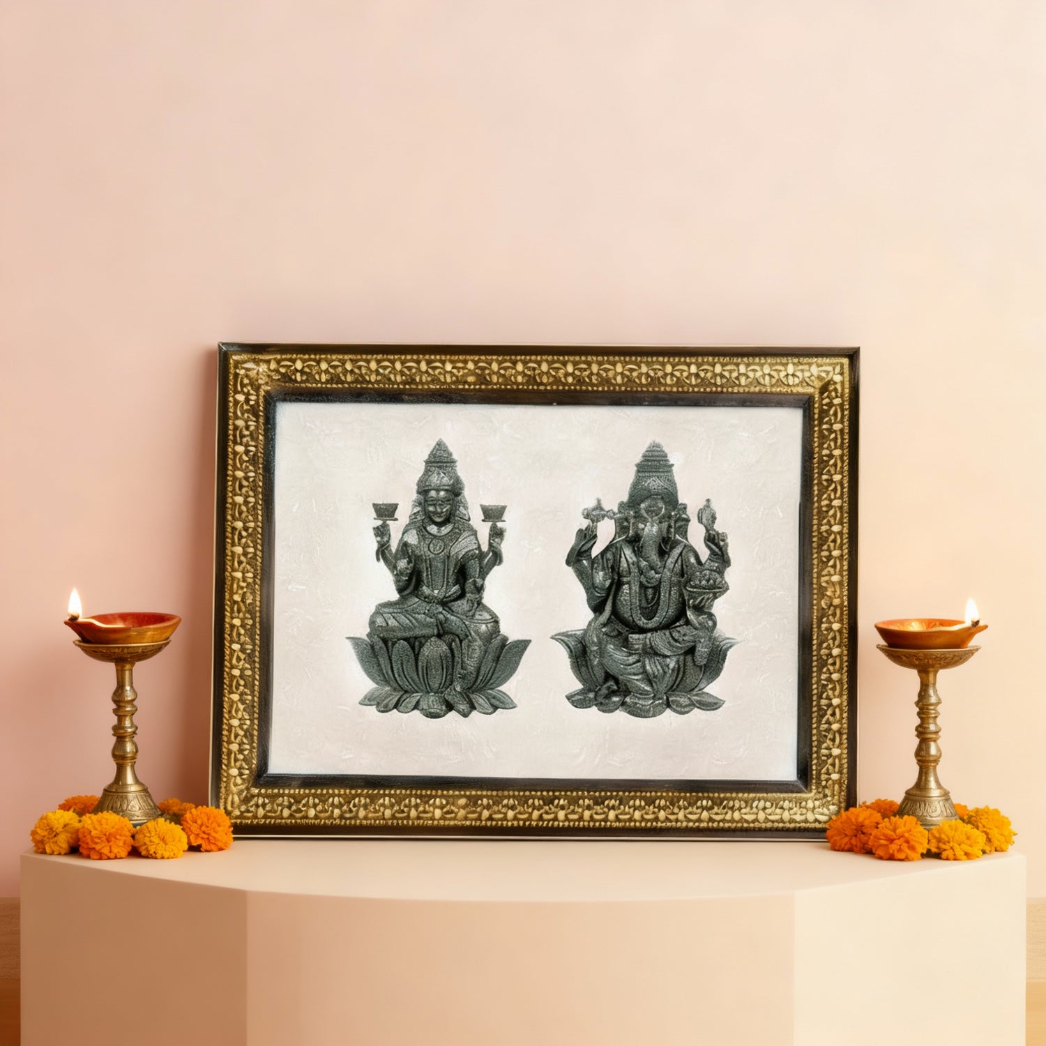 Lakshmi Ganesh Ji Shakti Frame on Selenite Plate