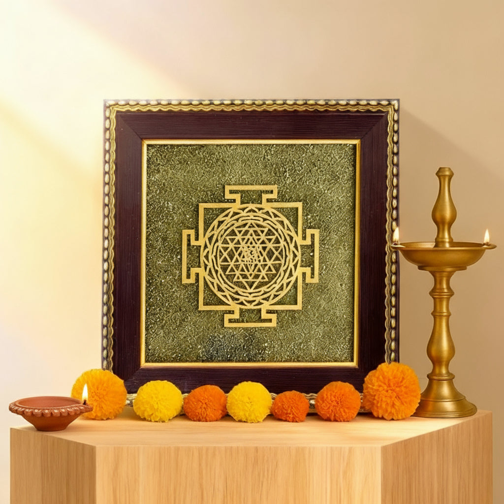Siddh Shree Yantra on Raw Pyrite Frame