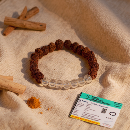 5 Mukhi Rudraksha White Crystal Bracelet