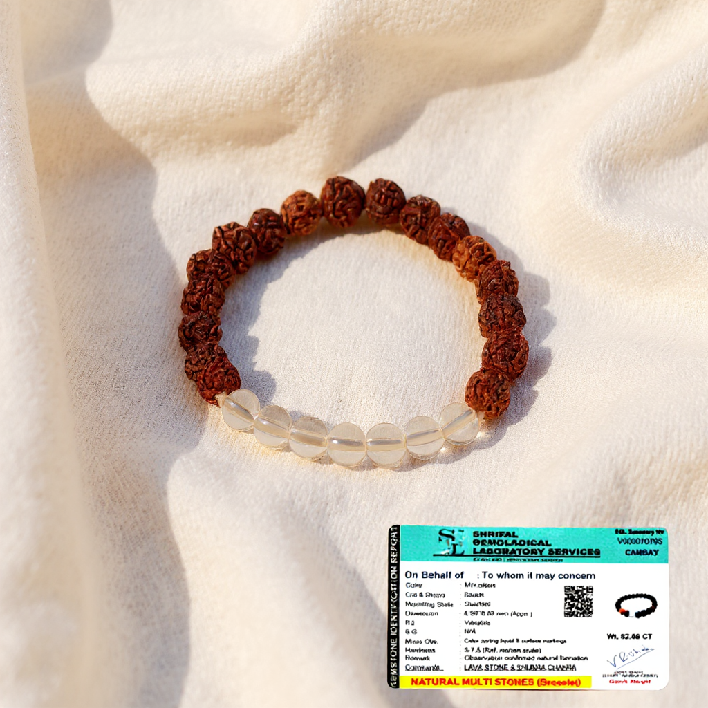5 Mukhi Rudraksha White Crystal Bracelet