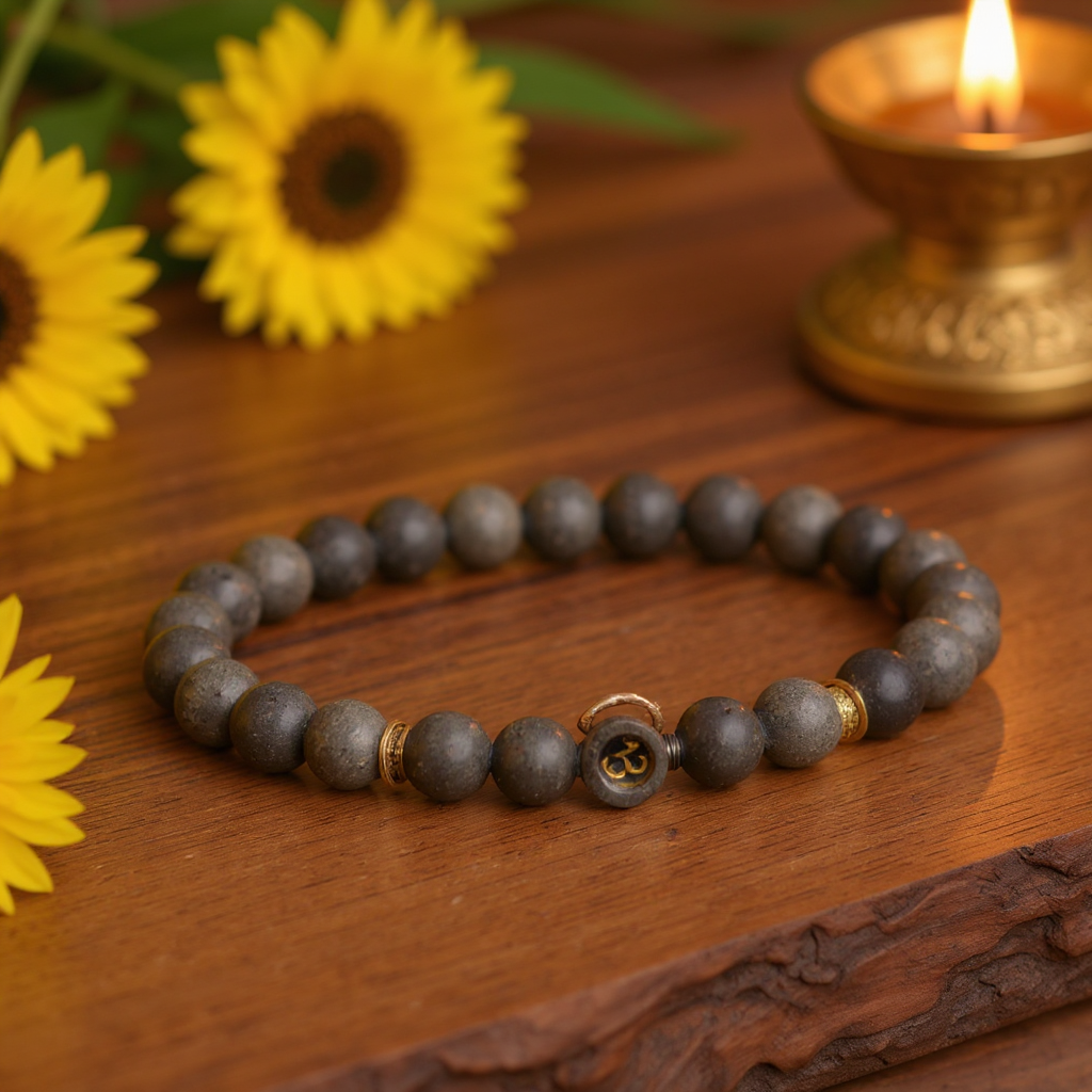 Raw Pyrite with Om Bead