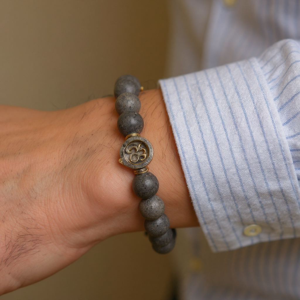 Raw Pyrite with Om Bead