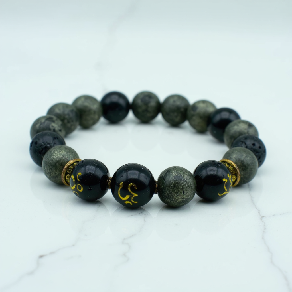 Raw Pyrite with Om Bead
