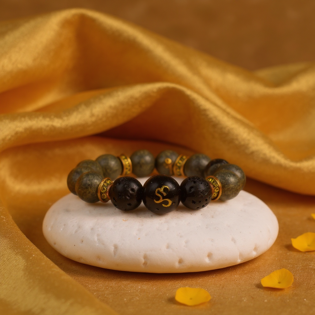 Raw Pyrite with Om Bead