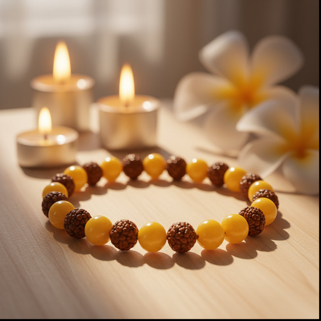 5 Mukhi Rudraksha Yellow Aventurine Bracelet