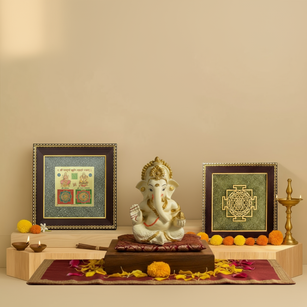 Lakshmi Kuber & Shree Yantra Dhan Yog Combo with FREE Ganesh Idol